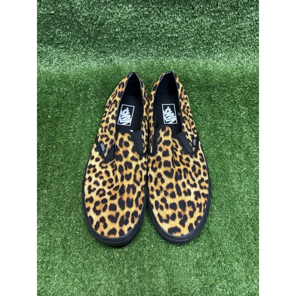 Vans Classic Slip-On Leopard Animal Print Black Slip On Sneakers Shoes Mens 11